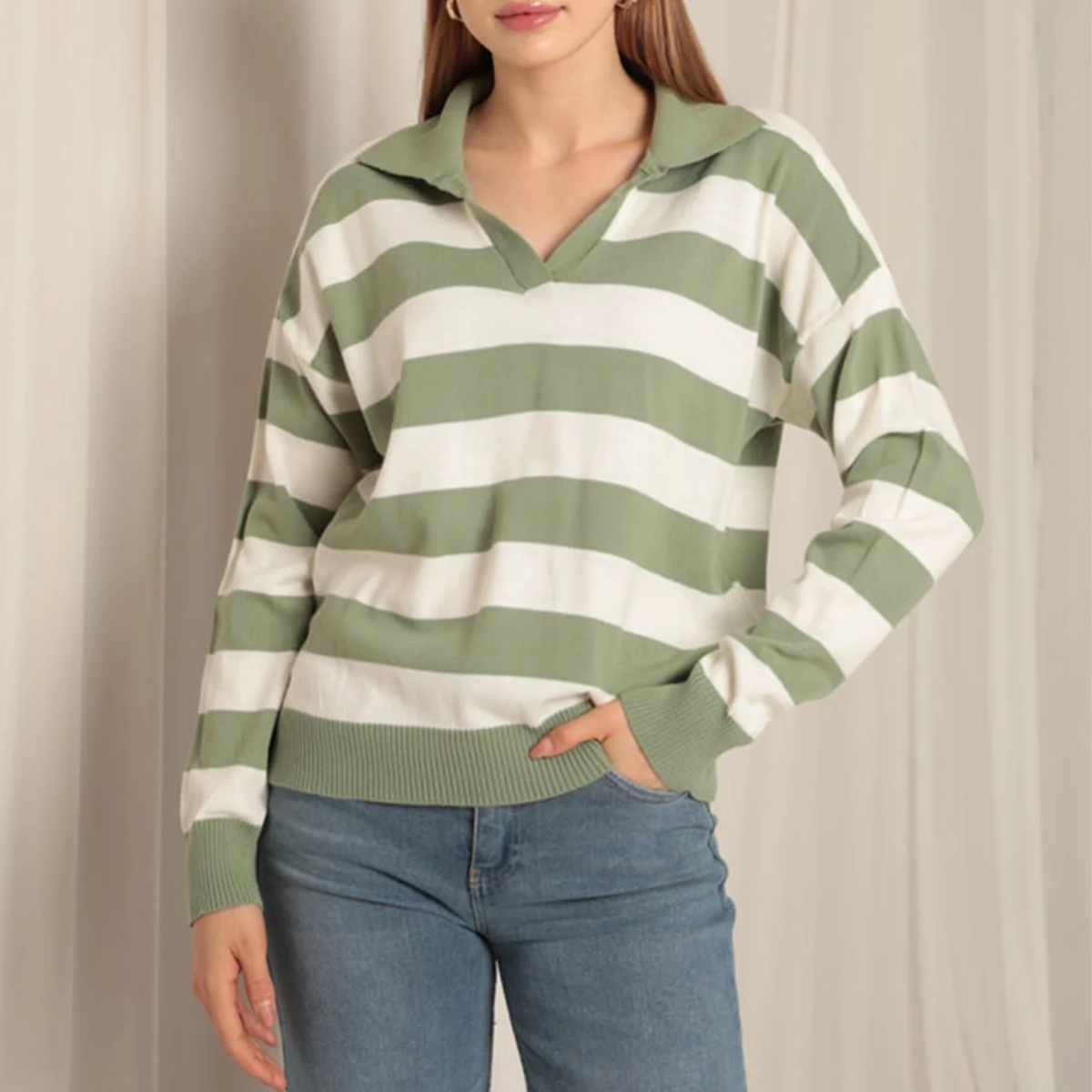 Gestreifter Pullover mit Kragen - Theresa